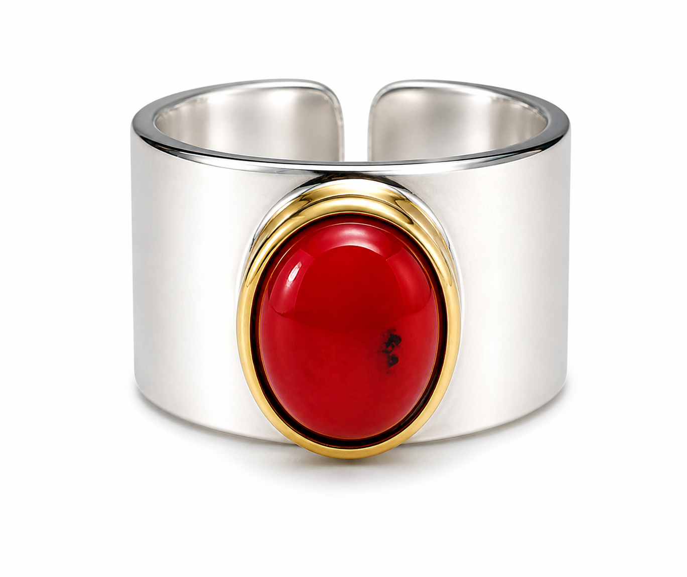 Anillo: Coral Vibrante con Marco en Latón