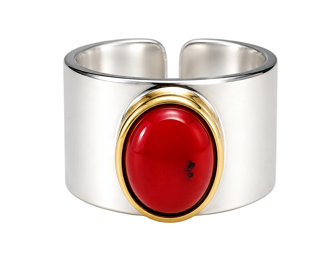 Anillo: Coral Vibrante con Marco en Latón