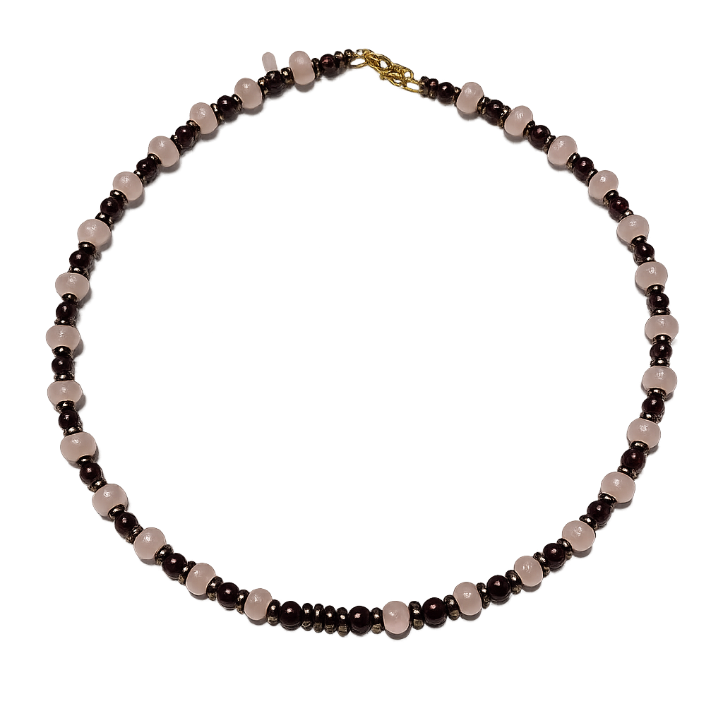 Collar: Pasión, Amor y Fuerza Interior (cuarzo rosa, granate y hematita)