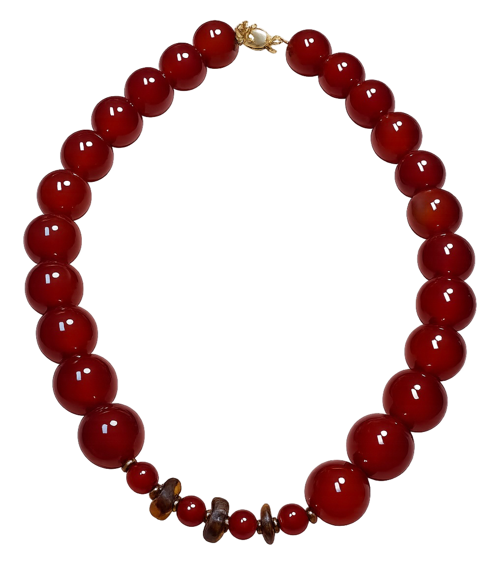 Collar Bola Cornalina con Hematita y Ámbar