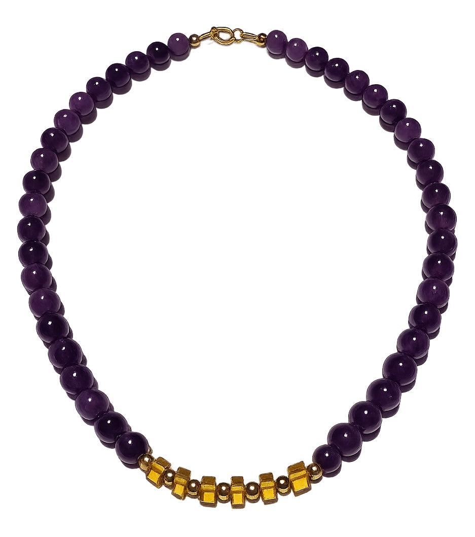Collar: Sabiduría, Protección y Luz (Amatista, Hematita y Ámbar)
