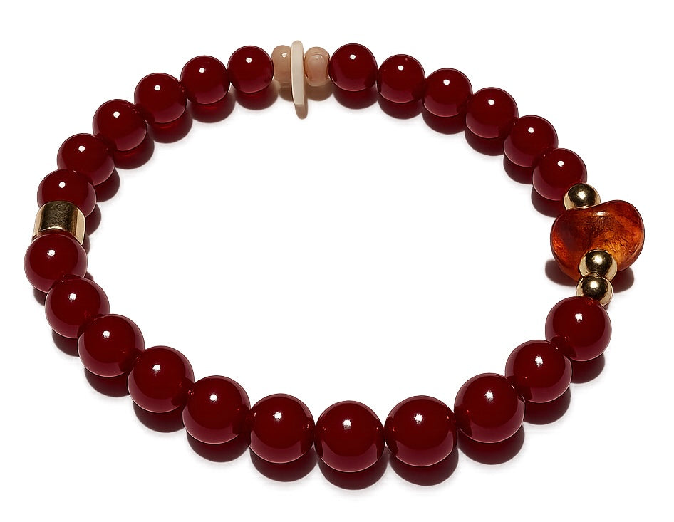 Pulsera: Vitalidad y Luz en Cornalina, Ámbar y Hematita