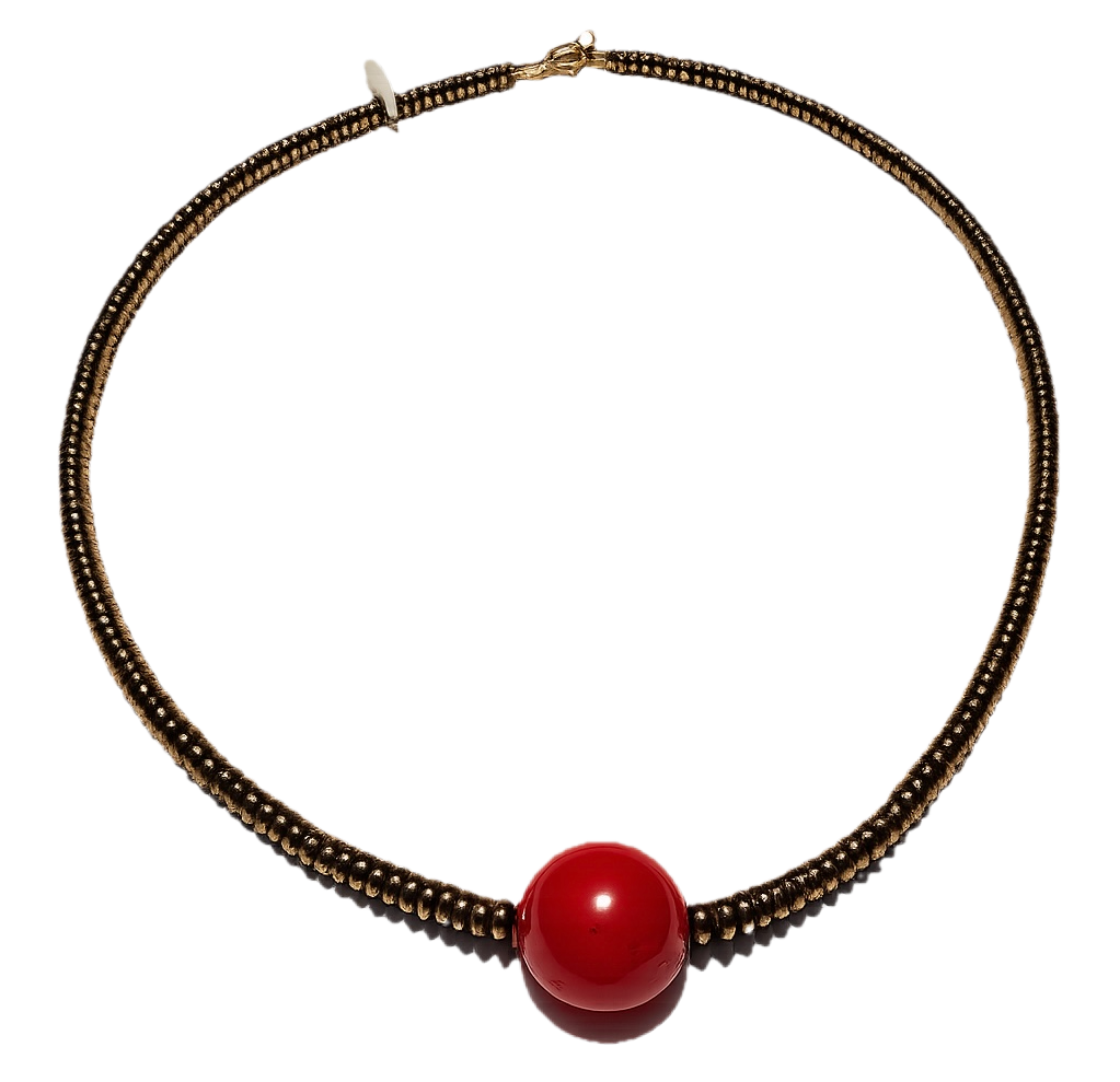 Collar Hematita con bola de Coral en centro