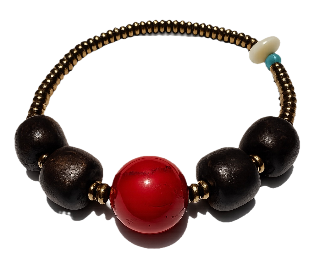 Pulsera: Equilibrio Terrenal (Hematita, Coral y Madera)