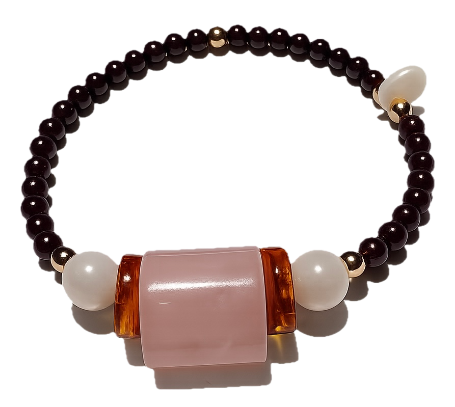 Pulsera: Armonía Vital (Granate, Cuarzo Rosa, Ámbar y Hematita)
