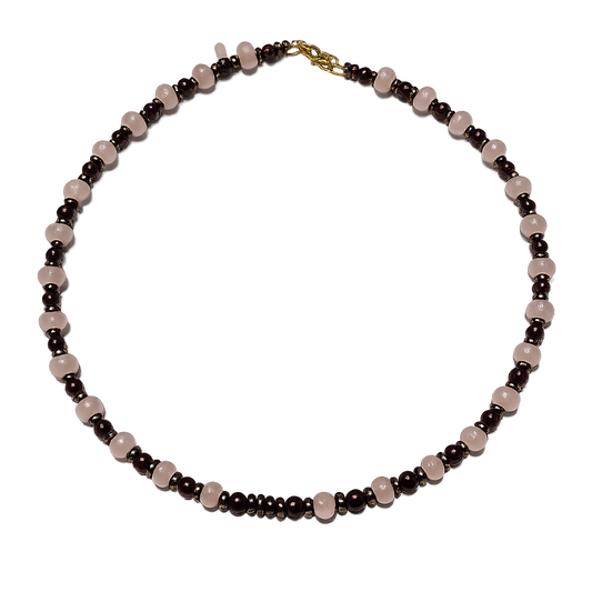 Collar: Pasión, Amor y Fuerza Interior (cuarzo rosa, granate y hematita)