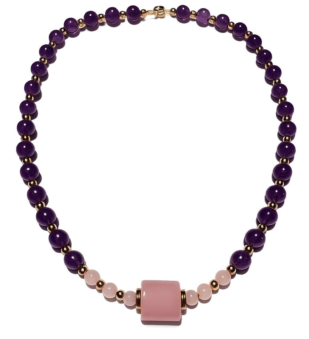 Collar: Equilibrio de Alma, Corazón y Fuerza - amatista, cuarzo rosa y hematita