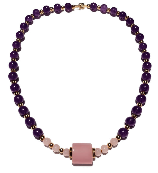 Collar: Equilibrio de Alma, Corazón y Fuerza - amatista, cuarzo rosa y hematita