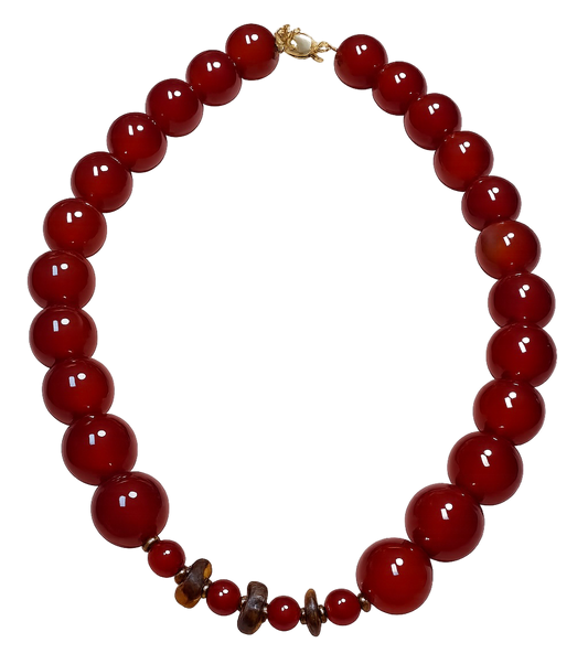 Collar Bola Cornalina con Hematita y Ámbar