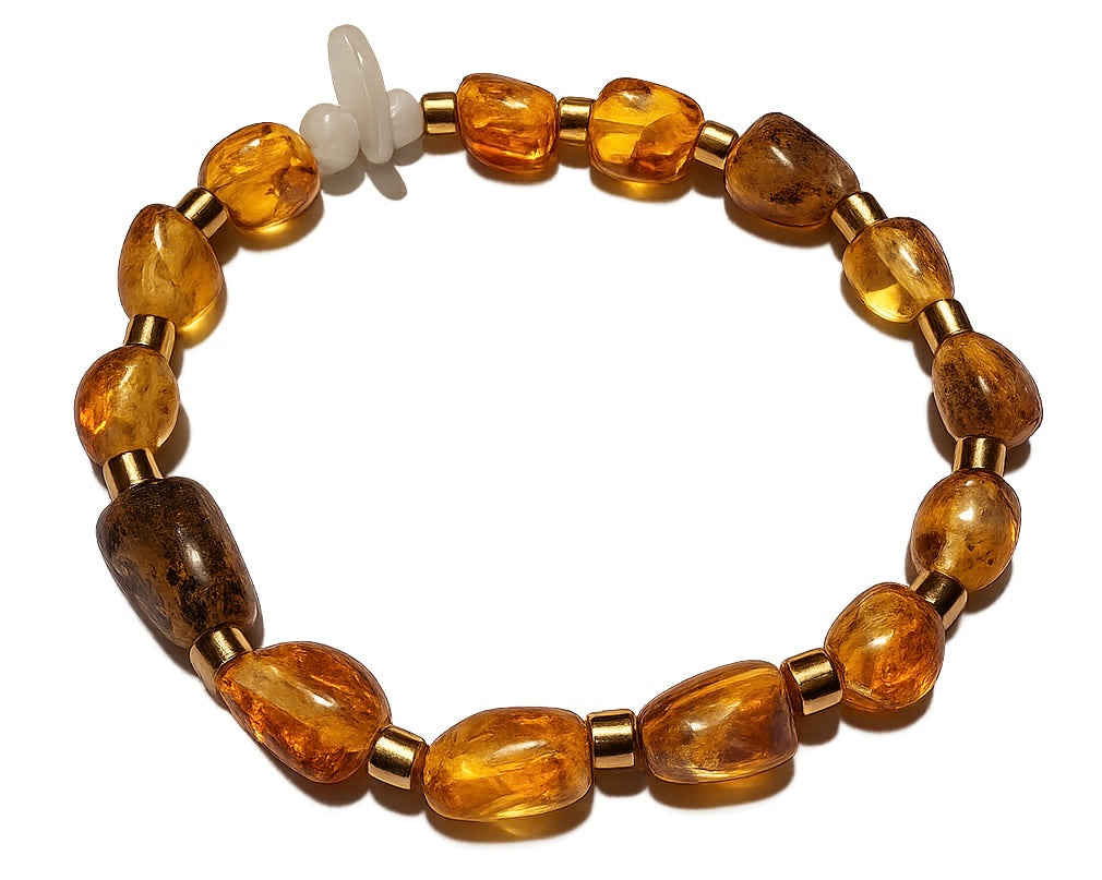 Pulsera: Luz Sanadora (Ámbar y Hematita)