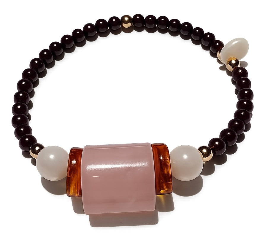 Pulsera: Armonía Vital (Granate, Cuarzo Rosa, Ámbar y Hematita)