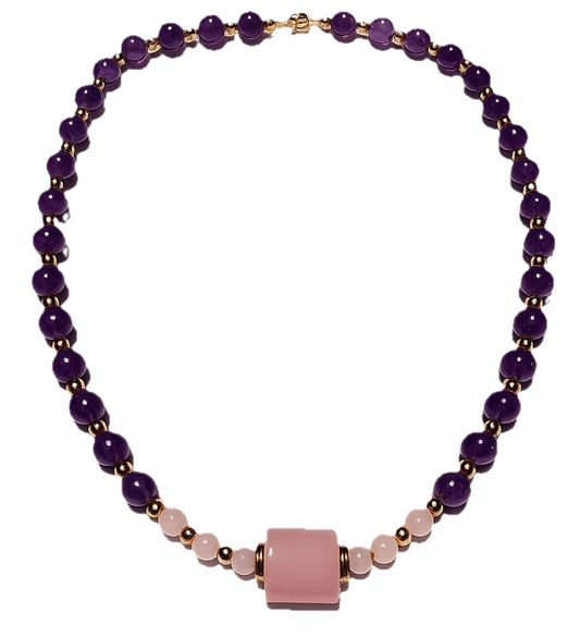 Collar: Equilibrio de Alma, Corazón y Fuerza - amatista, cuarzo rosa y hematita