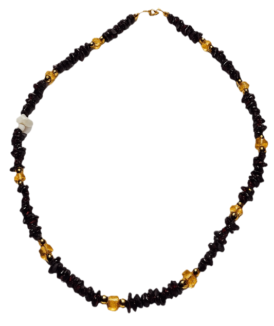 Collar: Pasión, Luz y Protección (Granate, Ámbar y Hematita)