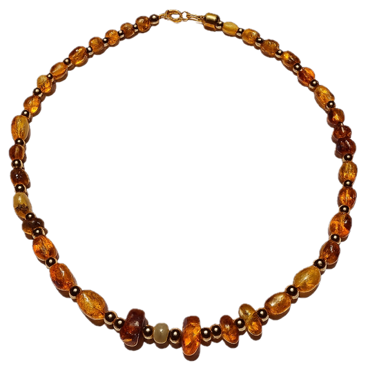 Collar: Luz Solar y Protección Terrenal (Ámbar y Hematita)