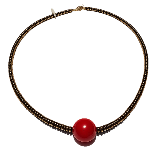 Collar Hematita con bola de Coral en centro