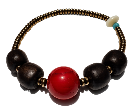Pulsera: Equilibrio Terrenal (Hematita, Coral y Madera)