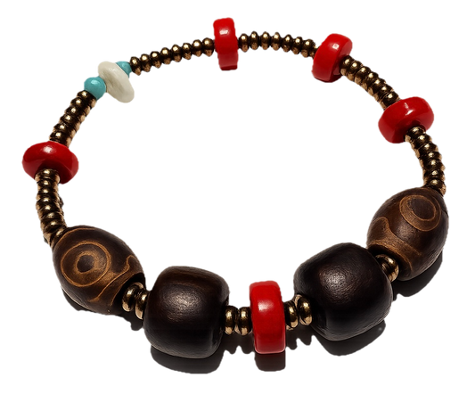 Pulsera: Armonía Orgánica (Coral, Madera, Semilla y Hematita)